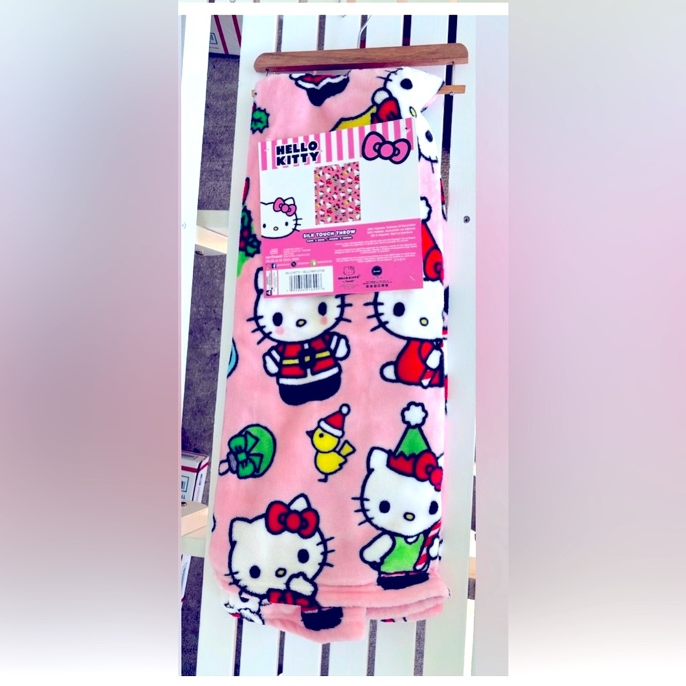 Hello Kitty Christmas Santa Candy Cane Pink Blanket Throw